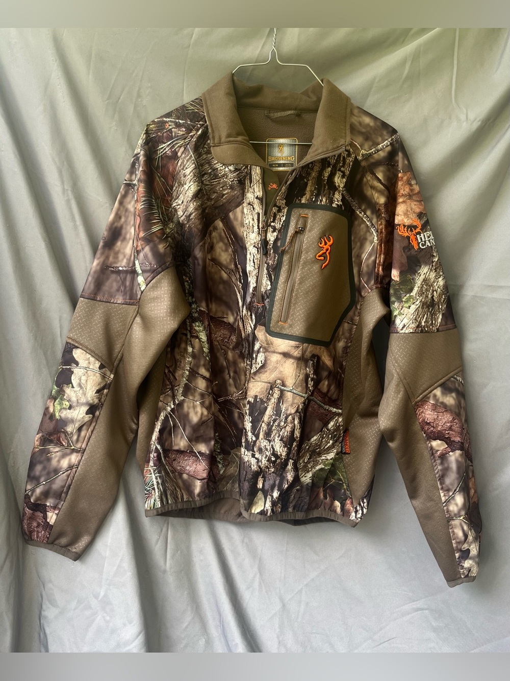 Browning Men’s Realtree Camo Hunting Pullover- Brown/Olive with Orange Logo